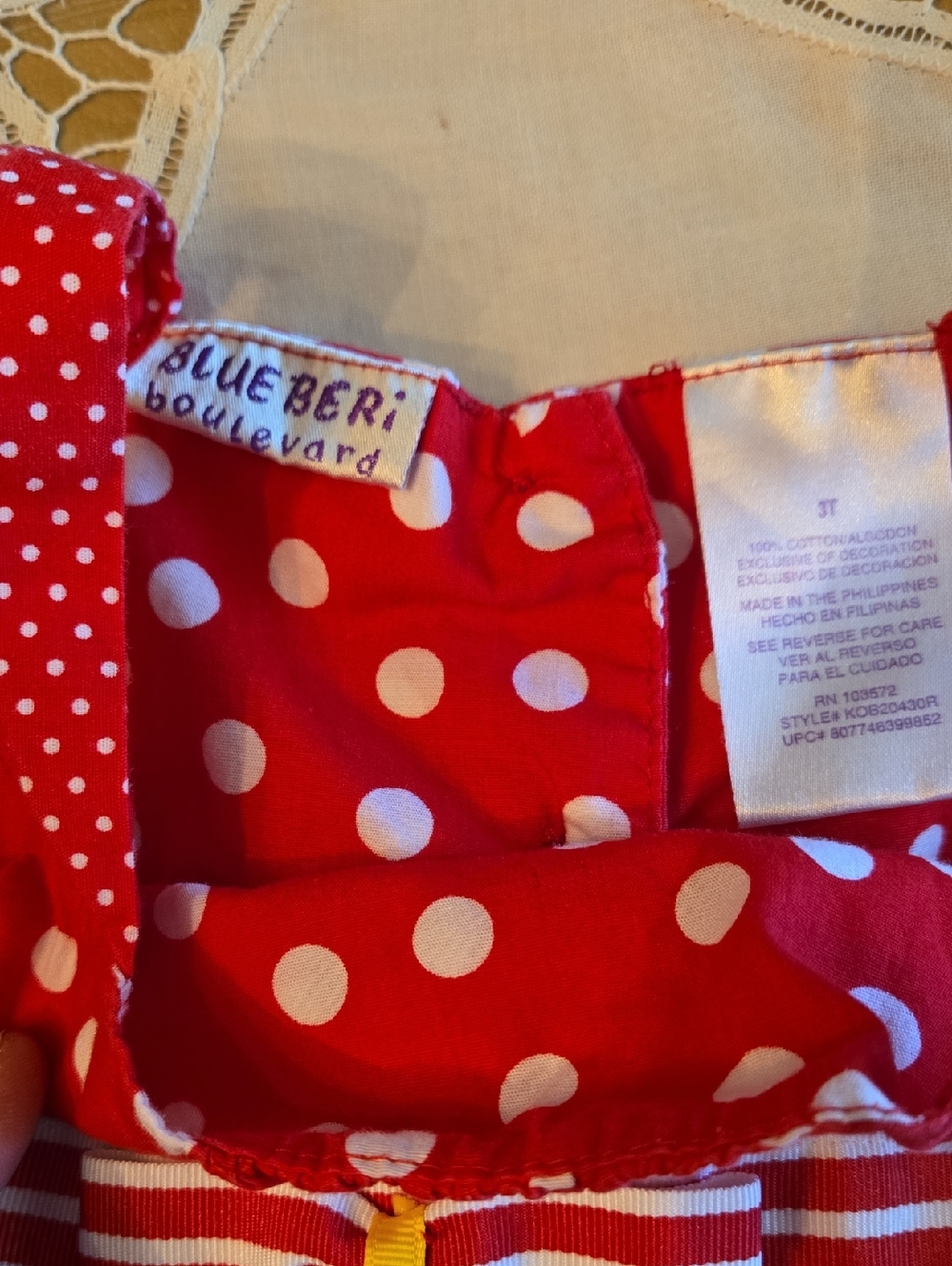 ADORABLE BLUEBERI BLVD - DOTS & DAISIES - 3T SUMMER DRESS - RED-WHITE-YELLOW - Picture 4 of 6